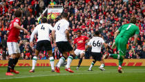 <p>Manchester United’s Marcus Rashford scores his side’s second goal </p>