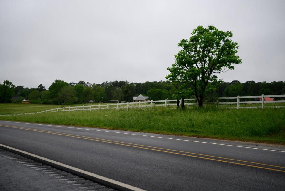 A road adjacent to a pasture runs through town in Kennard, Texas, U.S., on Tuesday, April 9, 2024. The city of Kennard has canceled its City Council elections for at least the 18th time.