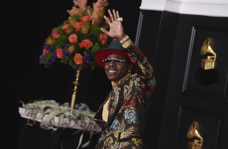 DaBaby arrives at the 63rd annual Grammy Awards at the Los Angeles Convention Center on Sunday, March 14, 2021. (Photo by Jordan Strauss/Invision/AP)