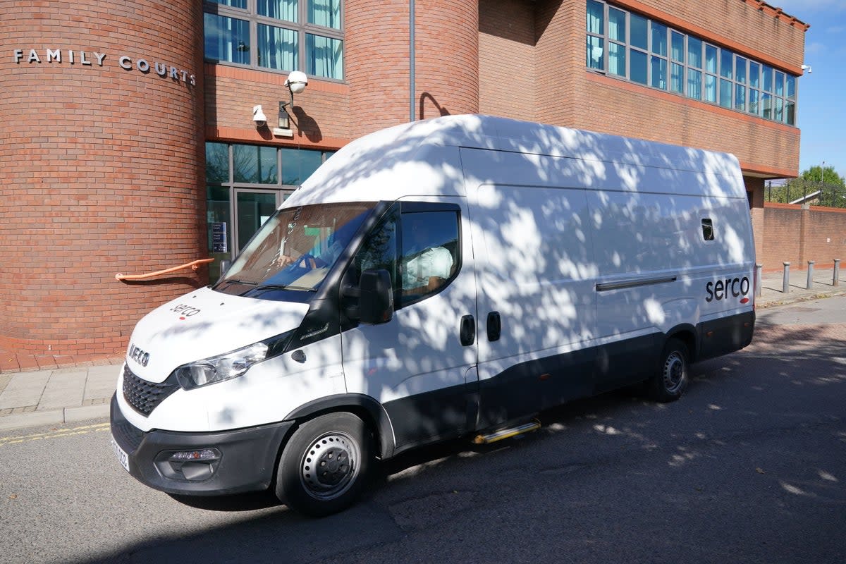 A Serco prison van leaves Willesden Magistrates’ Court in north-west London (Jonathan Brady/PA) (PA Wire)