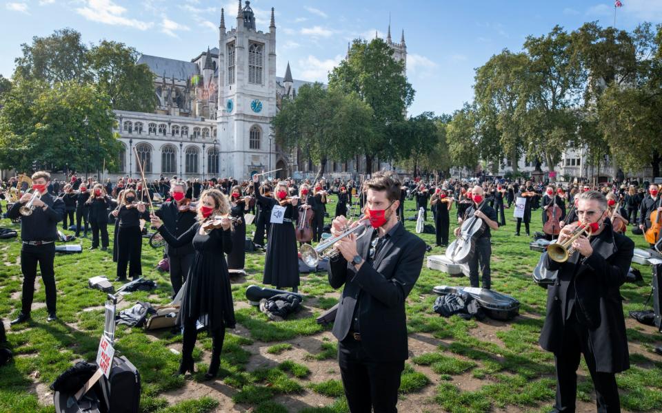 Leading freelance musicians unite in Parliament Square to call for targeted support  - Geoff Pugh