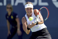 Anna Kontaveit, of Estonia, returns a shot to Anna Tomljanovic, of Austria, during the second round of the US Open tennis championships Thursday, Aug. 29, 2019, in New York. (AP Photo/Michael Owens)