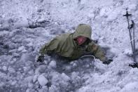 A cadet at the Danish Sirius Dog Sled Patrol is pictured during training in Mestersvig in eastern Greenland