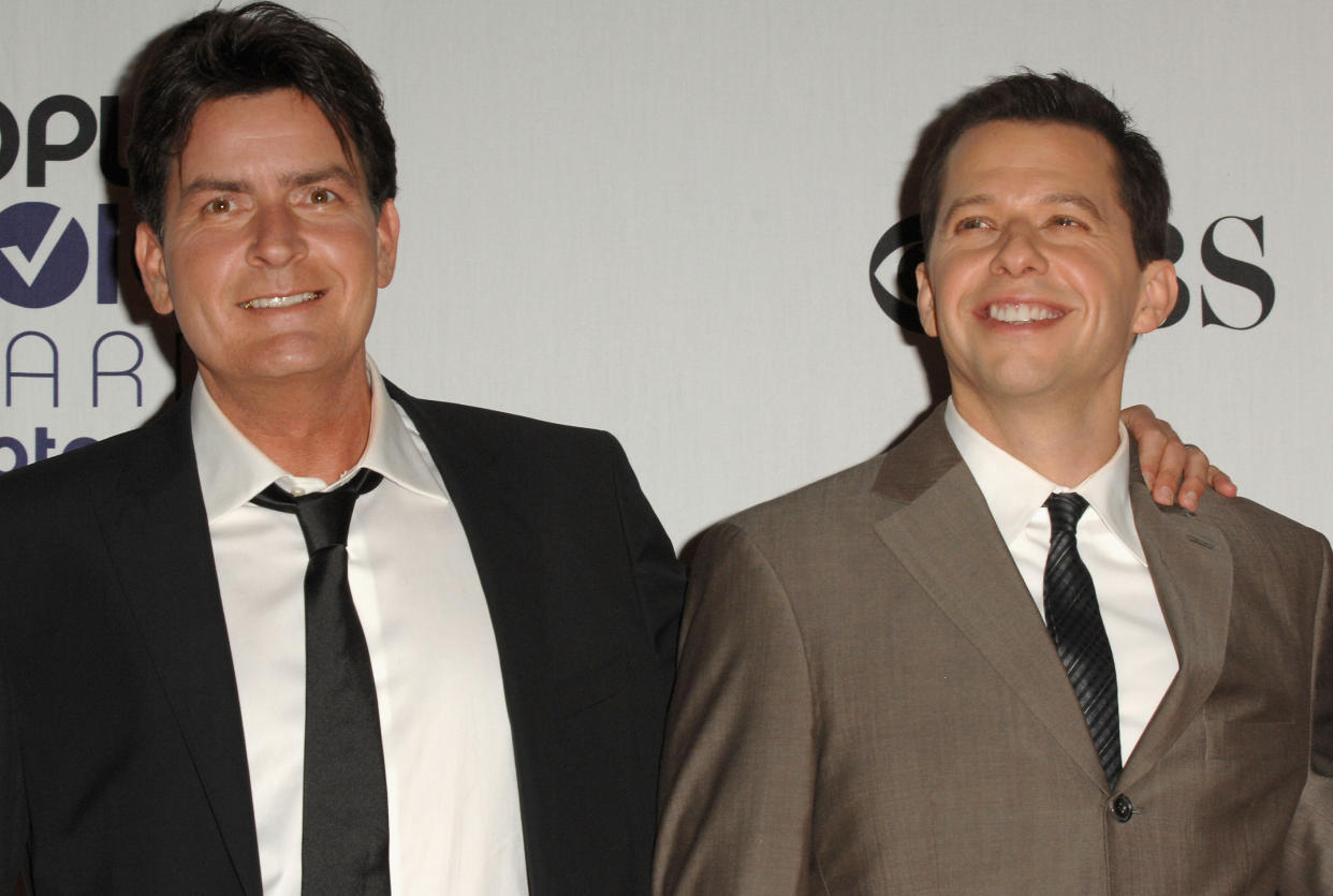 Jon Cryer (right, pictured with former co-star Charlie Sheen in 2009) defended his work on Two and a Half Men in a Twitter spat with Rep. Matt Gaetz. (Photo: Steve Granitz/WireImage)