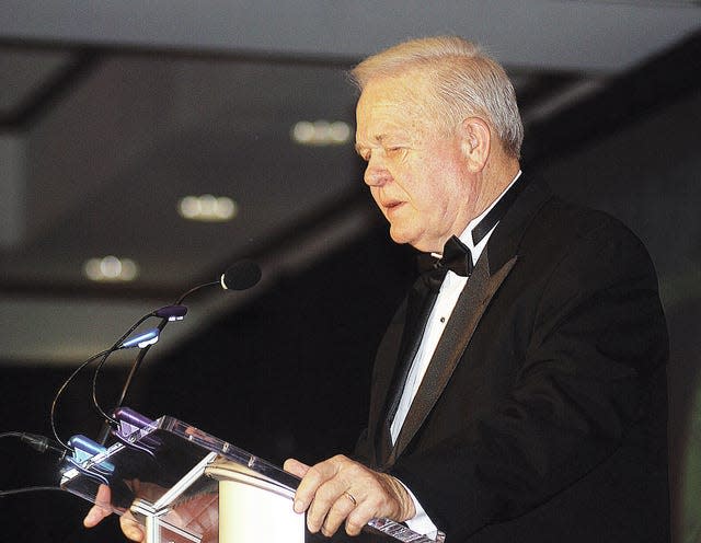 OSSAA Officials Hall of Fame member and former Bartlesville American Legion Baseball head coach Tug Baughn reflects on his life in sport during the 2013 Bartlesville Athletic Hall of Fame induction ceremony.