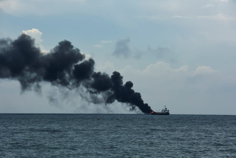 Pertamina tanker, MT Kristin, carrying fuel, catches fire on the coast of Mataram