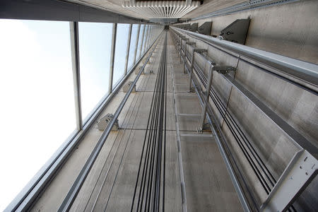 FILE PHOTO: An elevator shaft is pictured inside Thyssenkrupp's elevator test tower in Rottweil, Germany, September 25, 2017. REUTERS/Michaela Rehle/File Photo