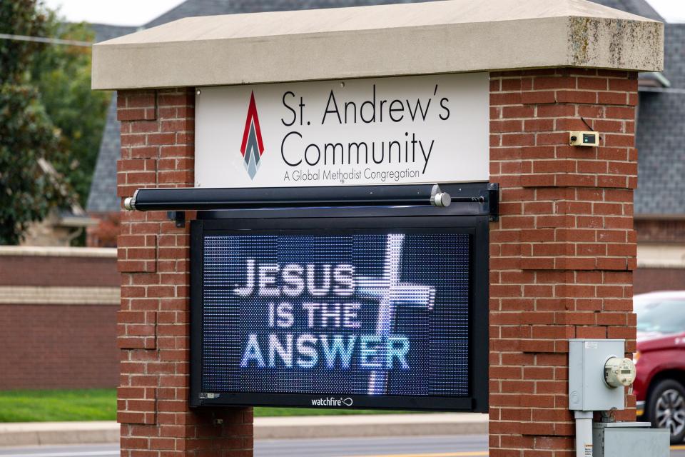 A sign is seen on Oct. 25 outside St. Andrew's Community Church-GMC in Oklahoma City.
