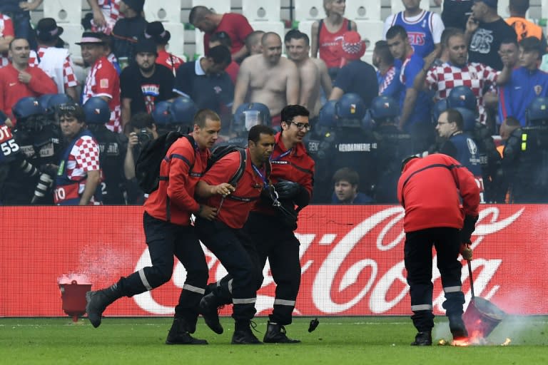 Croatia President Kolinda Grabar-Kitarovic called fans who hurled flares on the pitch during their country's Euro 2016 match against Czech Republic "enemies of Croatia" and "haters of their own squad and country"