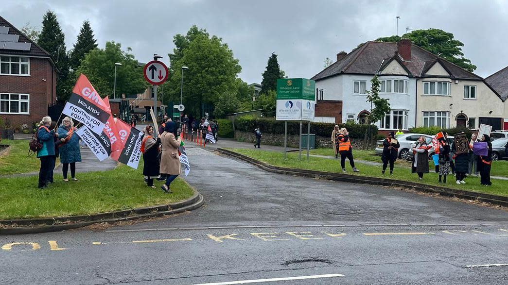 Staff on the picket line at Wheelers Lane Primary School