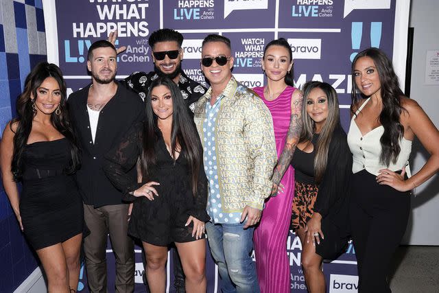 <p>Charles Sykes/Bravo via Getty</p> (L-R) Angelina Pivarnick, Vinny Guadagnino, Deena Nicole Cortese, Paul "DJ Pauly D" Delvecchio, Mike "The Situation" Sorrentino, Jenni "JWOWW" Farley, Nicole "Snooki" Polizzi, Sammi "Sweetheart" Giancola are pictured at 'Watch What Happens Live'.