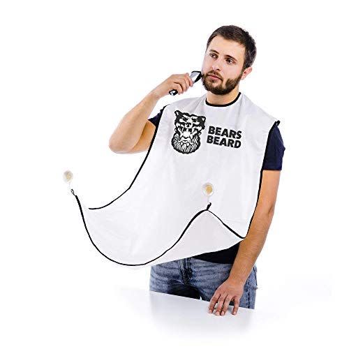 Bear's Beard Beard Bib + Good Gift - Beard Catcher Apron for Trimming Your Beard - to Keep Yourself and your Sink Clean - Perfect Gift for Men – White