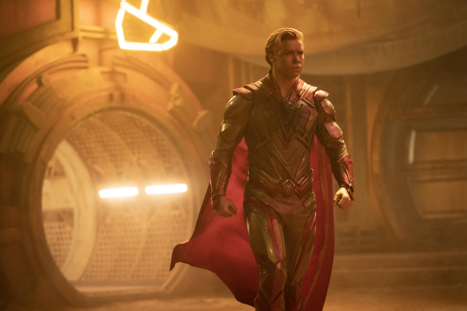 (L-R): Will Poulter as Adam Warlock in Guardians of the Galaxy Vol. 3. (Marvel Studios)