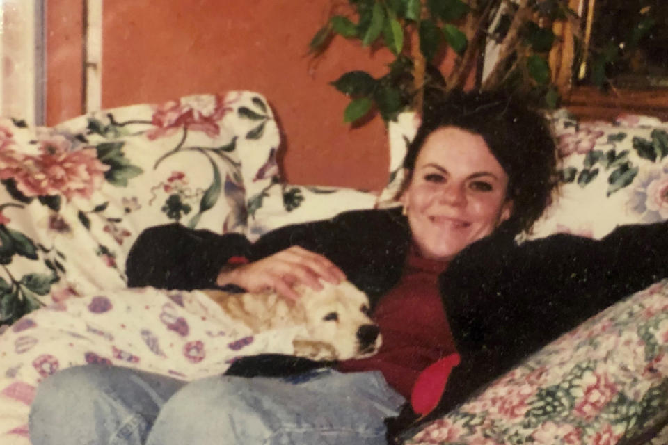 This photo provided by Lana Rivera from 1999, shows Melanie Billhartz at her mother's house in El Paso Texas. Authorities say Billhartz was strangled more than 17 years ago by Texas death row inmate Justen Hall. Hall is set to be executed Wednesday evening, Nov. 6, 2019, for Billhartz's death in October 2002. (Photo courtesy of Lana Rivera via AP)