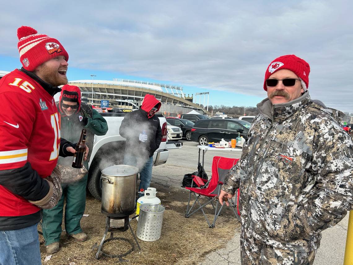 Michael Kyle said he knows the Chiefs will win today. Kyle and a few of his cousins drove from Seymore, Missouri, to see the AFC Championship game.