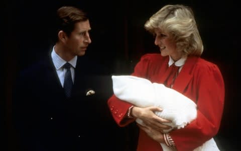 Diana, Princess of Wales and Prince Charles leave the Lindo Wing with Prince Harry in 1984 - Credit: Anwar Hussein/Getty Images)