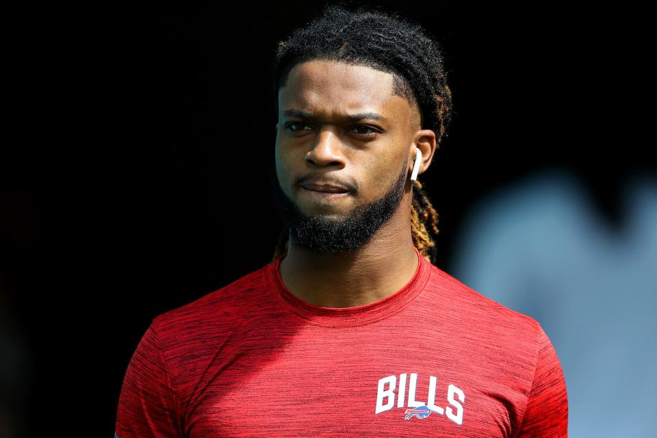 Damar Hamlin #3 of the Buffalo Bills looks on prior to a game against the Miami Dolphins at Hard Rock Stadium on September 25, 2022 in Miami Gardens, Florida.