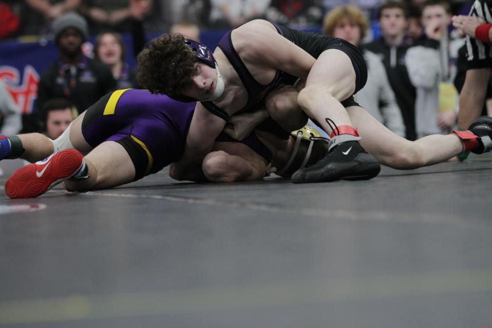 Jak Monroe of Three Rivers pinned Kamden Witte of Greenville in the state quarterfinals.