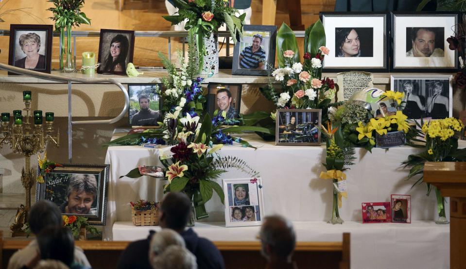 A memorial is pictured during Messe Reconfort at Sainte-Agnes church in Lac-Megantic