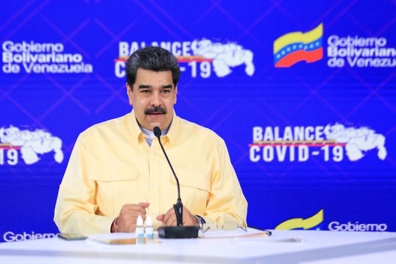 FILE PHOTO: Venezuela's President Nicolas Maduro speaks during an announcement promoting what Venezuela's government says is a miracle cure for coronavirus disease (COVID-19), in Caracas