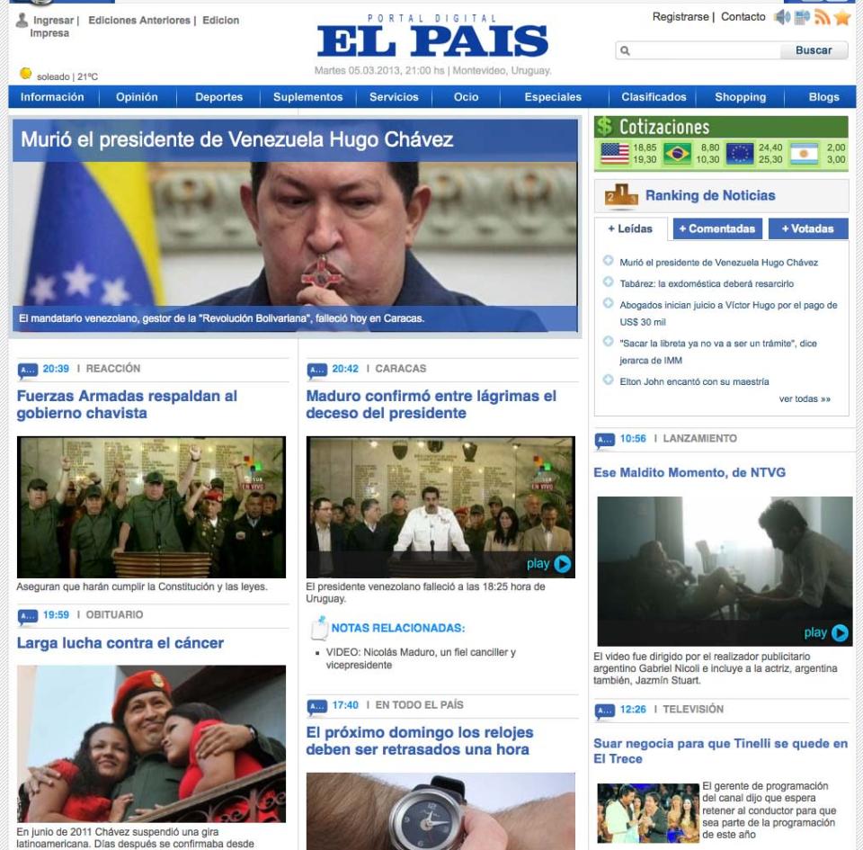 Medios del mundo anuncian muerte de Chávez