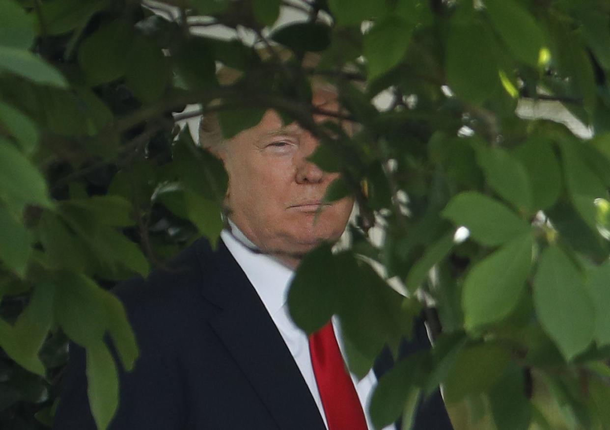 President Donald Trump walks out of the Oval Office to the Rose Garden of the White House: AP