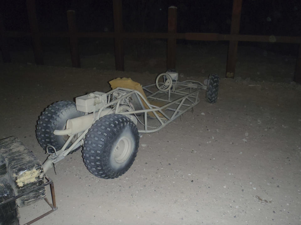 Undated handout photo courtesy of the U.S. Department of Homeland Security shows an off-road go-kart. U.S. border cops in far-west Arizona have seized the go-kart and trailer packed with marijuana, in the latest bizarre attempt by Mexican smugglers to beat beefed up border security. The Border Patrol's Yuma sector said agents and officers from the Cocopah Tribal Police Department spotted the single-seater go-kart hauling a trailer through the desert near Yuma, Arizona on Tuesday night and gave chase. The driver abandoned the homemade vehicle, which was spray painted a desert beige, fitted with knobbly off-road tires, and towing a trailer packed with 217 pounds of marijuana, about 100 yards from the border, and fled back to Mexico. REUTERS/U.S. Customs and Border Protection/Handout