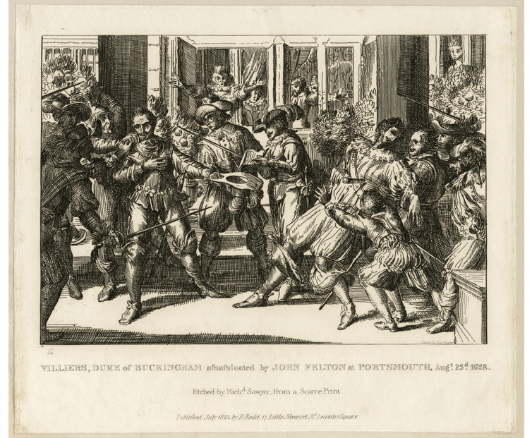 <span class="caption">The assassination of the Duke of Buckingham in 1628.</span> <span class="attribution"><span class="source">Richard Sawyer, National Portrait Gallery.</span></span>