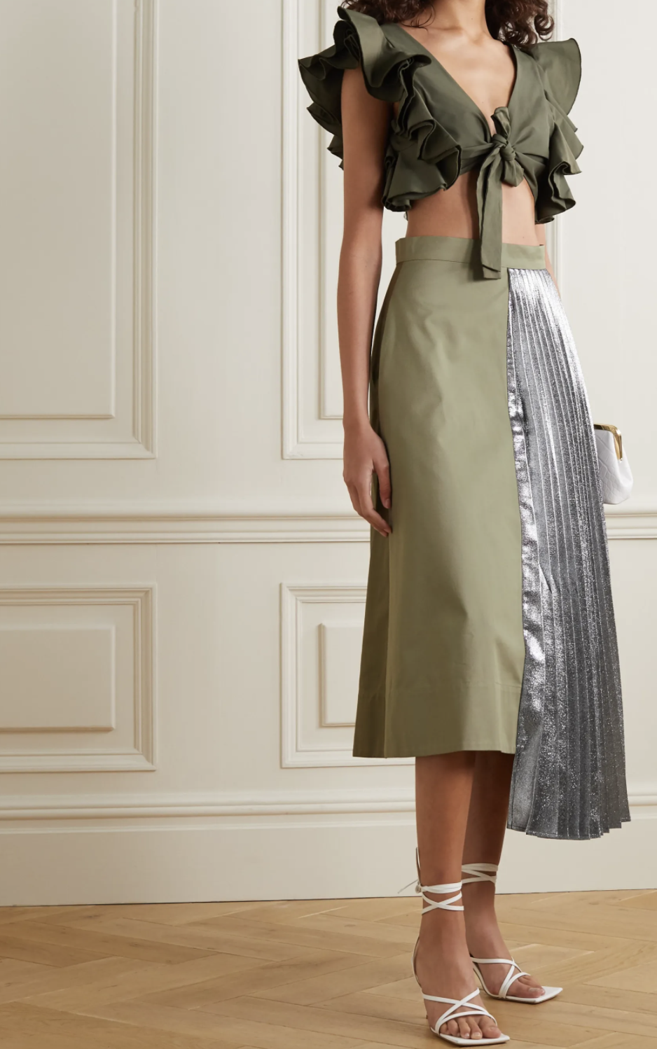 Artclub Hermes asymmetric pleated cotton and lamé midi skirt. (PHOTO: Net-A-Porter)