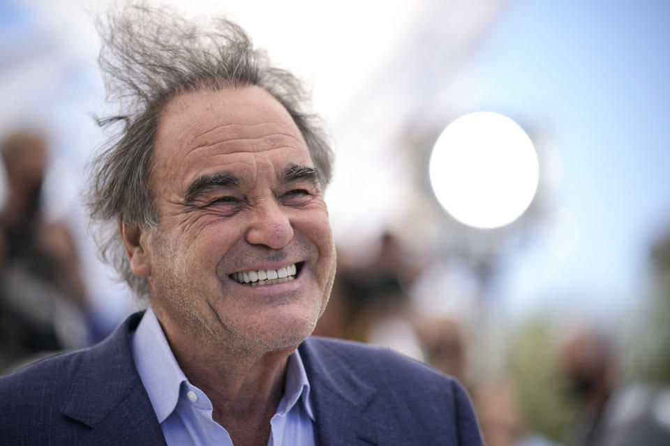 FILE - In this July 13, 2021 file photo Oliver Stone poses for photographers at the photo call for the film 'JFK Revisited: Through the Looking Glass' at the 74th international film festival, Cannes, southern France. (AP Photo/Vadim Ghirda, File)