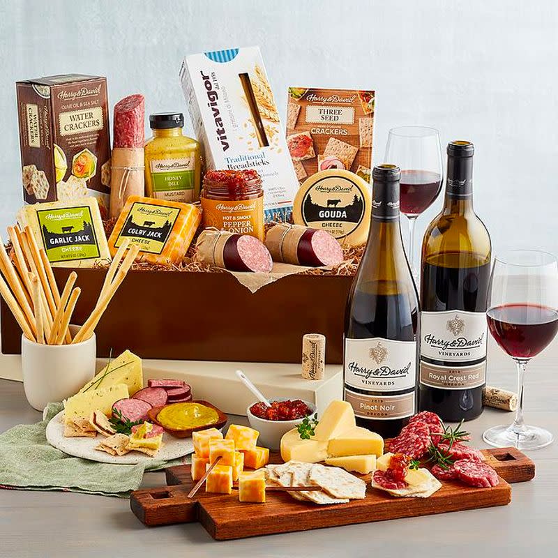 <p><a href="https://go.redirectingat.com?id=74968X1596630&url=https%3A%2F%2Fwww.harryanddavid.com%2Fh%2Fgourmet-foods%2Fwine-and-cheese%2F33869&sref=https%3A%2F%2Fwww.esquire.com%2Ffood-drink%2Fg38036473%2Fbest-wine-gift-baskets%2F" rel="nofollow noopener" target="_blank" data-ylk="slk:Shop Now;elm:context_link;itc:0;sec:content-canvas" class="link rapid-noclick-resp">Shop Now</a></p><p>Meat, Cheese, and Wine Gift Box</p><p>$124.99</p><p>harryanddavid.com</p>