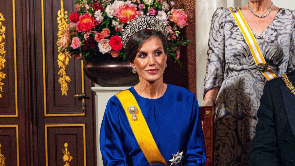 Queen Letizia stunned in a design by Spanish firm The 2nd Skin Co.