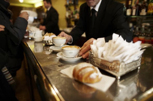 cappuchino served in a bar in Milan, Italy