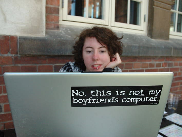 Girl woman computer hacker programmer