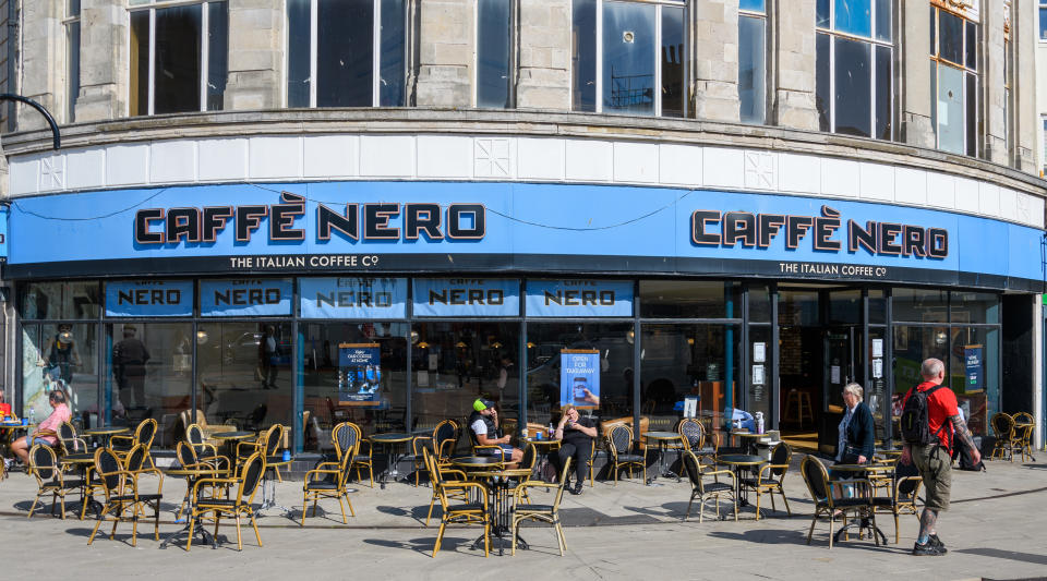 Hastings, United Kingdom - July 31 2020:  The frontage of Caffe Nero on Queens Road