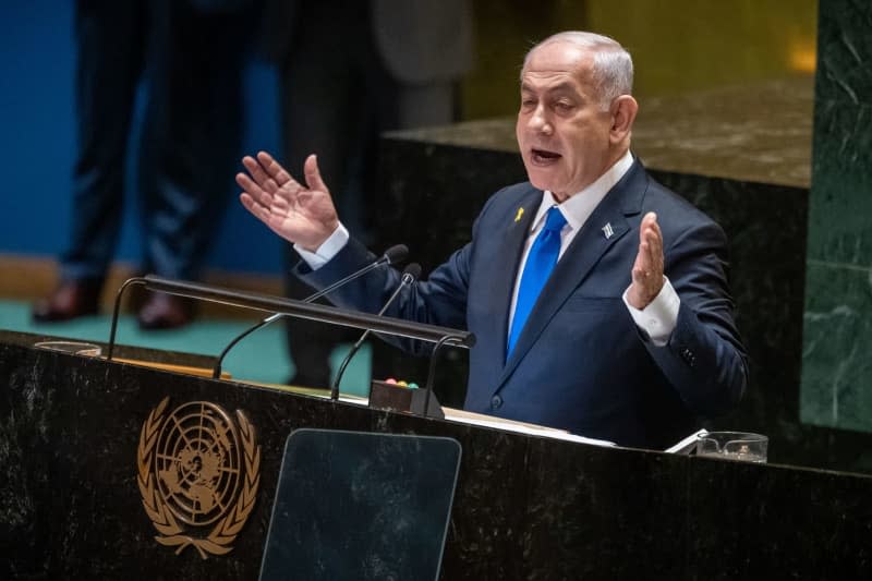 Israeli Prime Minister Benjamin Netanyahu speaks during the 79th general debate of the UN General Assembly. Michael Kappeler/dpa