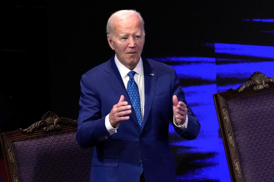 President Joe Biden arrives at a church service at Mt. Airy Church of God in Christ, Sunday, July 7, 2024, in Philadelphia (AP)