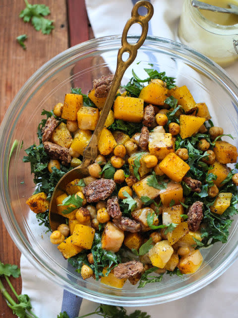 Kale Salad with Butternut Squash, Chickpeas and Tahini Dressing