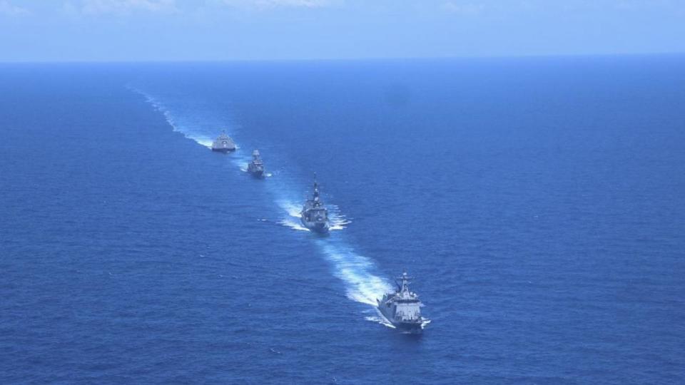 Naval ships manouevre in the South China Sea