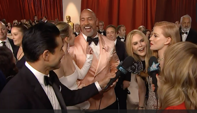 Dwayne Johnson, Emily Blunt & Nicole Kidman Shock Jessica Chastain By  Crashing Her 2023 Oscars Interview (EXCLUSIVE)