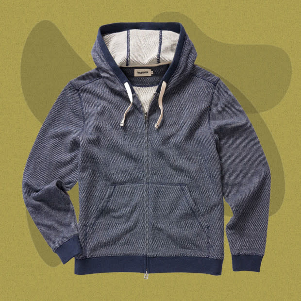 <p>Courtesy of Taylor Stitch</p><p>Taylor Stitch’s organic cotton terry hoodie packages up a refined exterior and a snuggly core. Dual zippers allow you to dial in the fit, and dual hand warmer pockets can accommodate chilly fingers, keys, or a phone. Thick contrast ribbing at the waist and sleeves assists with insulation while giving this hoodie a more elevated look. Pair these with one of the brand's bestselling <a href="https://taylor-stitch.nnh2.net/c/3422340/451752/8041?subId1=mj-besthoodies-jzavaleta-080423-update&u=https%3A%2F%2Fwww.taylorstitch.com%2Fcollections%2Fmens-in-stock%2Fproducts%2Fapres-pant-in-indigo-waffle" rel="nofollow noopener" target="_blank" data-ylk="slk:Après Pants;elm:context_link;itc:0;sec:content-canvas" class="link ">Après Pants</a> for the ultimate WFH getup. </p><p>[$128; <a href="https://taylor-stitch.nnh2.net/c/3422340/451752/8041?subId1=mj-besthoodies-jzavaleta-080423-update&u=https%3A%2F%2Fwww.taylorstitch.com%2Fproducts%2Fapres-zip-hoodie-in-heather-navy-terry-2304%3F" rel="nofollow noopener" target="_blank" data-ylk="slk:taylorstitch.com;elm:context_link;itc:0;sec:content-canvas" class="link ">taylorstitch.com</a>]</p>