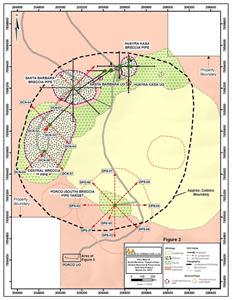 Geological Plan Map of the Iska Iska Caldera Complex Showing Planned Drilling on the Central Breccia Pipe and Potential Porco (South) Breccia Pipe Targets