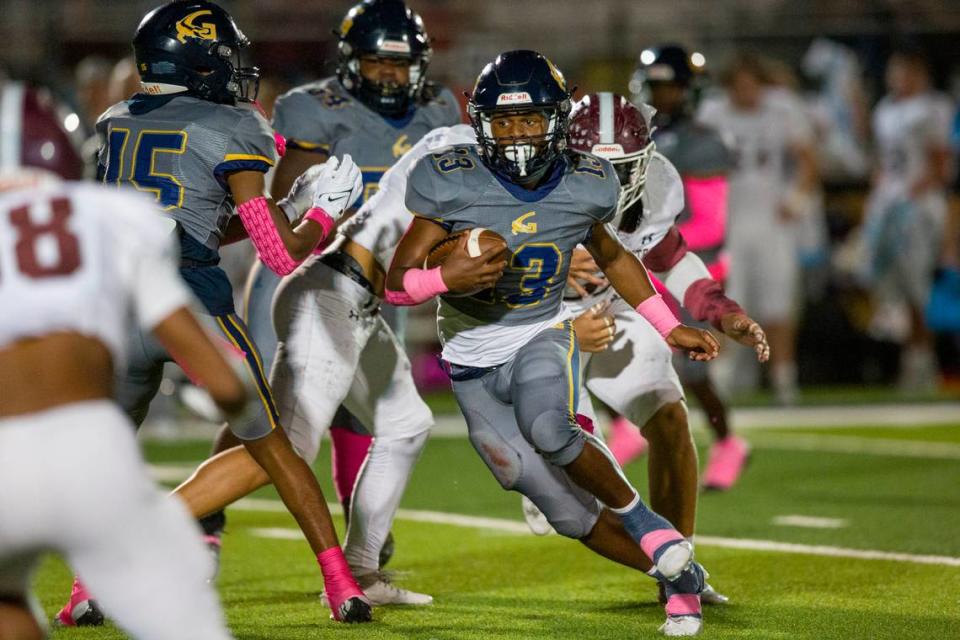 Gautier’s Solomon Baggett runs the ball during a game against East Central at Gautier High School in Gautier on Friday, Oct. 20, 2023.