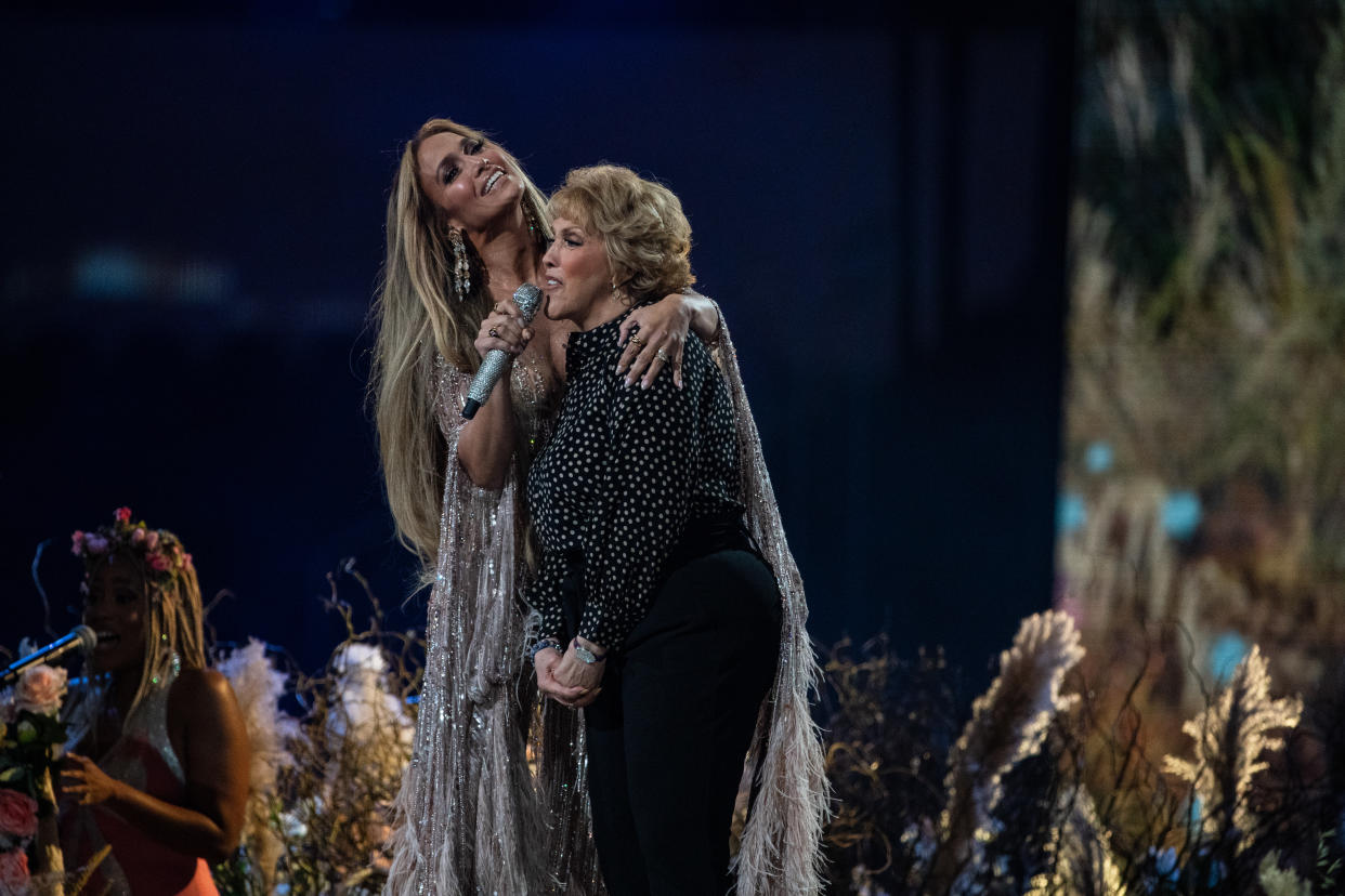 Jennifer Lopez performs with her mom, Guadalupe Rodríguez, at the Vax Live concert in May 2021