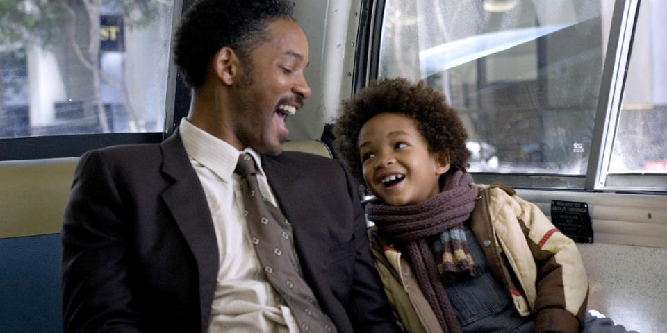 Will Smith and his son on a bus in "The Pursuit of Happyness"