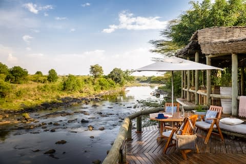 Sanctuary Olonana's restaurant, spa and tents overlook the Mara River, so you can spot hippos and crocodiles while you relax - Credit: Sanctuary Retreats