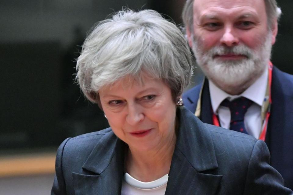 Theresa May, pictured at the EU summit in Brussels, suffered a bruising week (AFP/Getty Images)