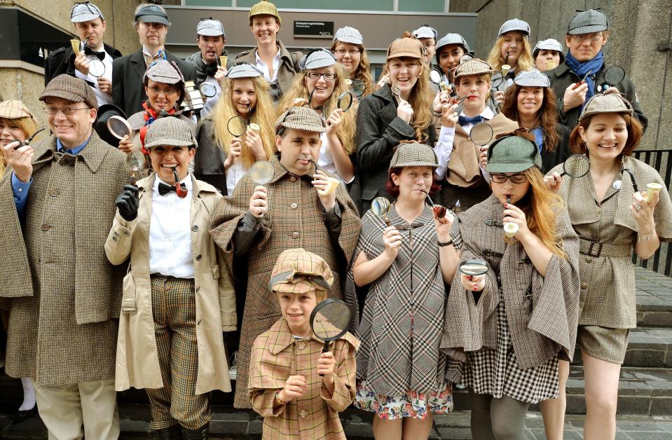 Fans of Sherlock Holmes gather dressed as Sherlock Holmes, as they attempt to set a Guinness World Record attempt for the greatest number of people dressed as the famous sleuth, at the UCL (University College London).