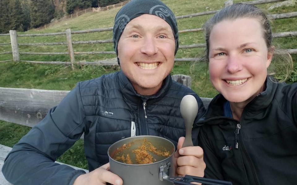 A British woman who has spent six years on a campervan tour of Europe has gone missing while walking in the Pyrenees. She is pictured here with her boyfriend Dan Colgate in September - -/Facebook