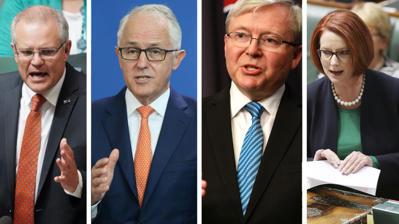 Australia has had five prime ministers in as many years. The Economist has labelled <a href="https://au.finance.yahoo.com/news/politicians-biggest-threat-economy-economist-232906874.html" data-ylk="slk:politicians as the biggest threat to our economy;elm:context_link;itc:0;sec:content-canvas;outcm:mb_qualified_link;_E:mb_qualified_link;ct:story;" class="link  yahoo-link">politicians as the biggest threat to our economy</a>. <em>Photos: Getty</em>